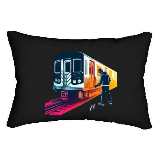 AI Teen at Subway Layup Masked Lumbar Pillows