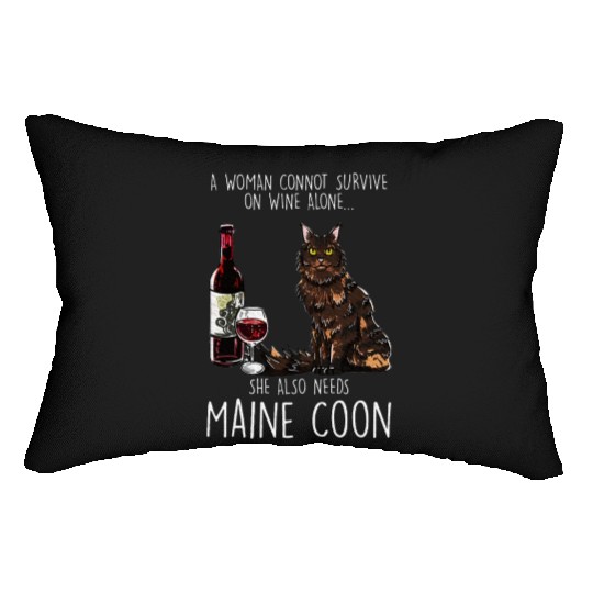 Womens She Needs A Maine and Wine Feline Cat Lover Lumbar Pillows