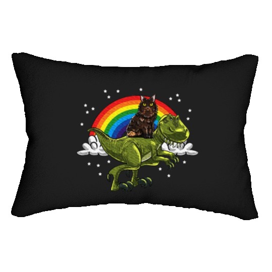 T Rex Dino Maine Cat Rainbow Feline Cat Lover Lumbar Pillows