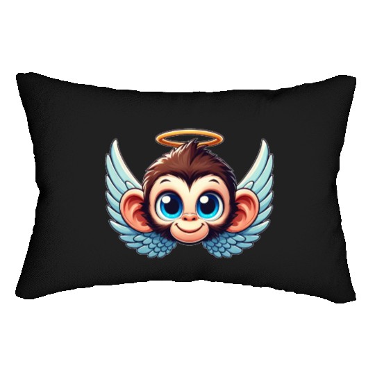 Monkey chimpanzee cartoon angel wings Lumbar Pillows