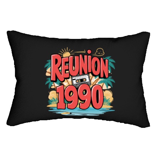 Retro Reunion 1990 Cassette Tape Sunset Beach Lumbar Pillows