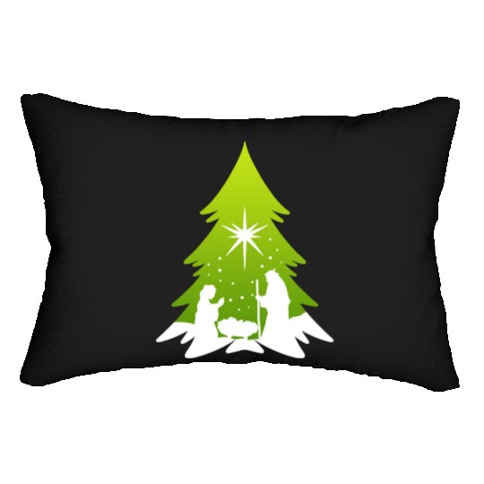 Christmas Tree Nativity Scene Artist Lumbar Pillows