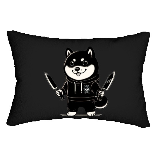 Hand-Drawn Style Shiba Inu with Knives Lumbar Pillows