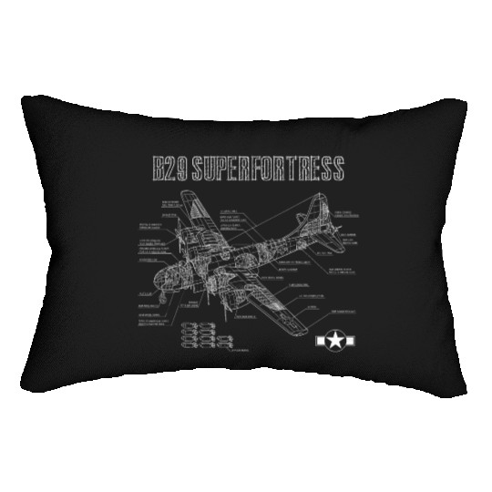 World War 2 Aircraft Blueprint WWII B29 Lumbar Pillows