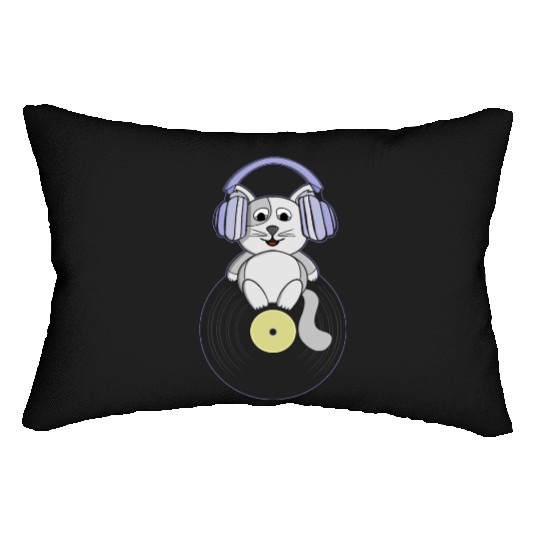 Nostalgic kitten who loves vinyl records Lumbar Pillows