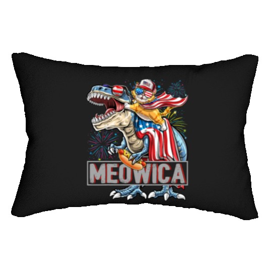 Meowica Cat T-Rex Dinosaur 4th of July US Flag Lumbar Pillows