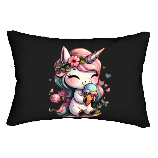 Chibi Unicorn Eating Ice Cream Lumbar Pillows