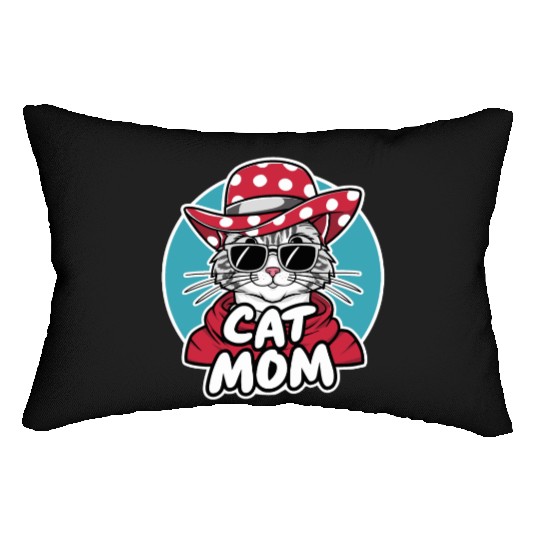 Cat Mom Funny cat with sunglasses, hat and clothes Lumbar Pillows