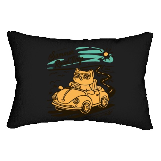 Summer Road Trip Vacation Cat lover Gift Lumbar Pillows