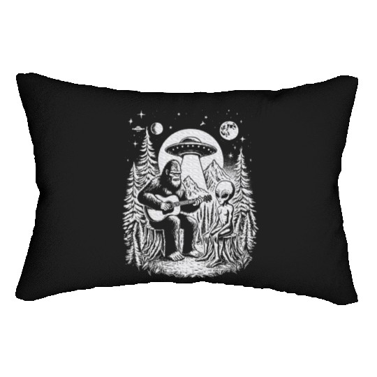 Bigfoot UFO Alien Around Campfire Nature Hiking Lumbar Pillows