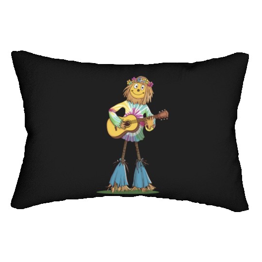 Hippie Scarecrow Playing Guitar Lumbar Pillows