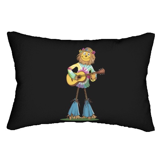 Hippie Scarecrow Playing Guitar Lumbar Pillows