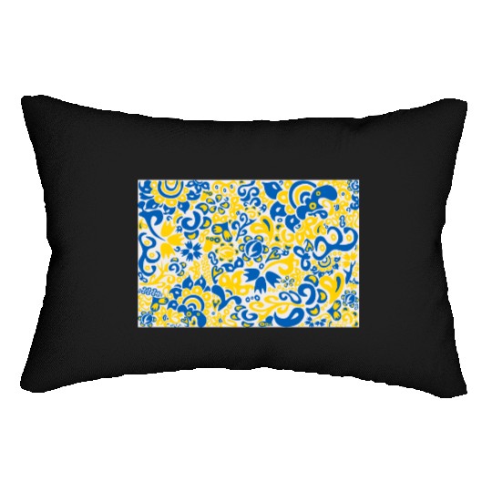 Ukrainian flag colors on floral folklore pattern Lumbar Pillows