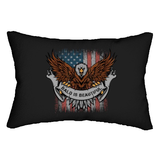 Bald Is Beautiful US Flag 4th Of July Funny Eagle Lumbar Pillows