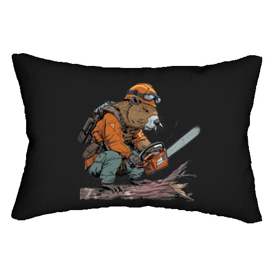 Beaver Lumberjack Chainsaw Lumbar Pillows