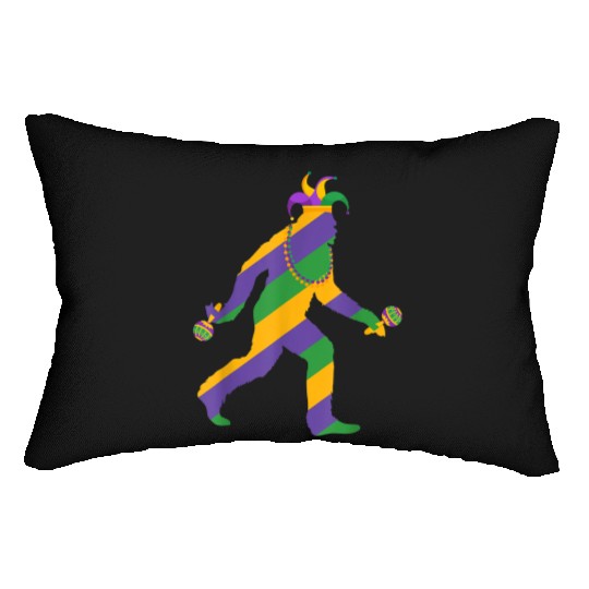 mardi gras bigfoot sasquatch men Lumbar Pillows