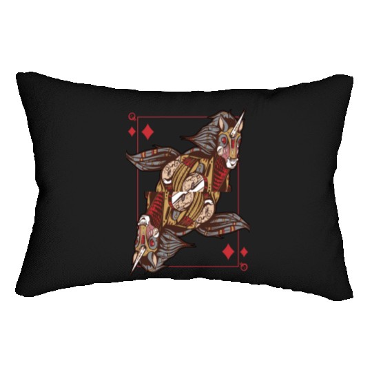 Unicorn steampunk card game Queen of Diamonds Poke Lumbar Pillows