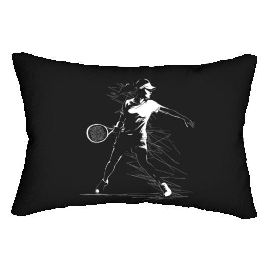Female Tennis Player Sketch Lumbar Pillows