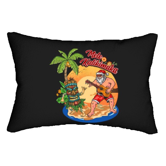 Mele Kalikimaka Funny Santa Playing Guitar Hawaii Lumbar Pillows