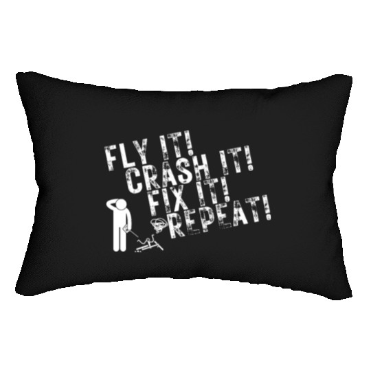 Quadcopter Fly Crash Fix Repeat Funny Drone Pilot Lumbar Pillows