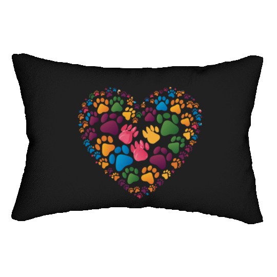 Colorful Cat Paw Prints Forming a Heart Shape Lumbar Pillows