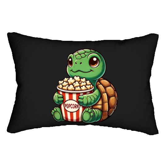 Cute turtle popcorn movies cinema fun Lumbar Pillows