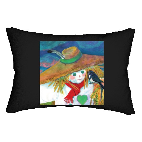 Cute Scarecrow And Barn Swallow Illustration Lumbar Pillows