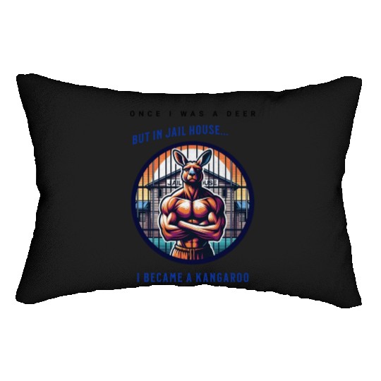 Kangaroo breaks out of jail funny vector graphic Lumbar Pillows