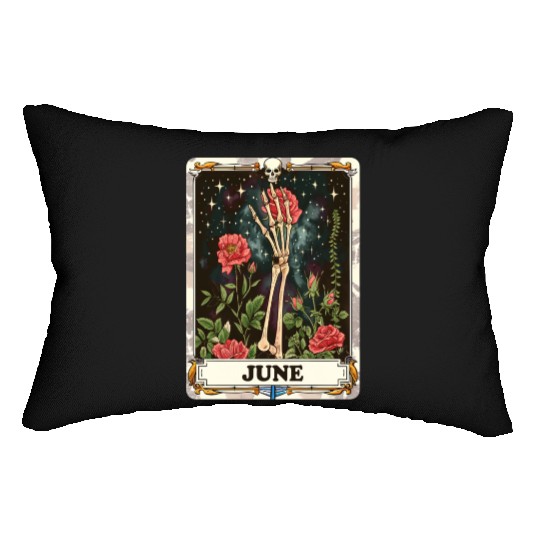 June Gothic Tarot Card - Rose Flower & Skeleton's Lumbar Pillows