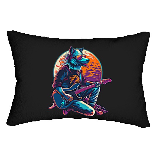 Blue Wolf Moon Guitar Player Retro Sunglasses Lumbar Pillows