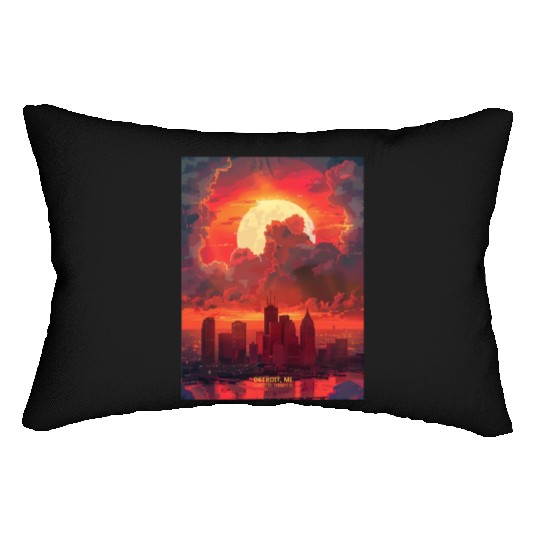 Sunset in Detroit Michigan Lumbar Pillows