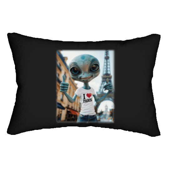 A Alien in Paris. I love Paris Lumbar Pillows