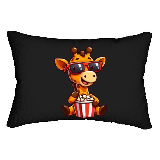 Cool giraffe popcorn cinema movie film lover Lumbar Pillows