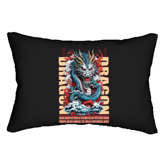 Japanese dragon on waves Lumbar Pillows