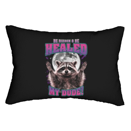 Be Rizzen & Be Healed! Funny Raccoon Bootleg Lumbar Pillows