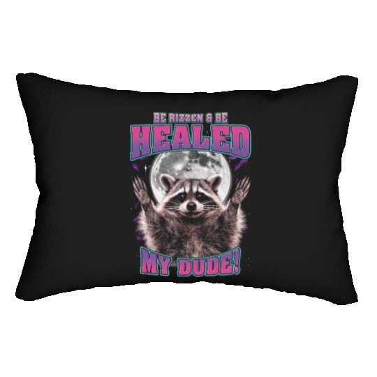 Be Rizzen & Be Healed! Funny Raccoon Bootleg Lumbar Pillows