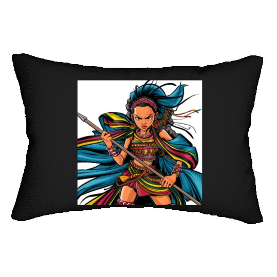 Maasai anime warrior girl Lumbar Pillows