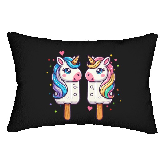 Colorful unicorn ice cream motif for summer Lumbar Pillows