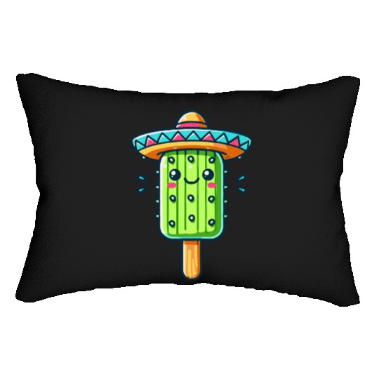 funny cactus ice cream motif with colorful sombrer Lumbar Pillows