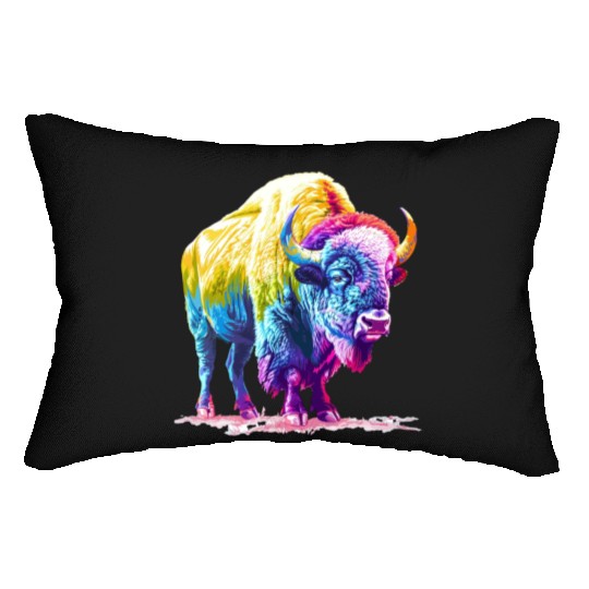 Vibrant Rainbow Buffalo Artwork Lumbar Pillows