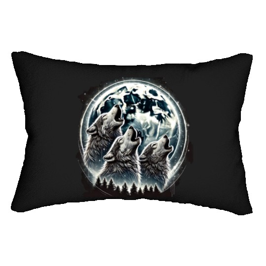 Wolfs Moon Nature Cute forest graphic Lumbar Pillows
