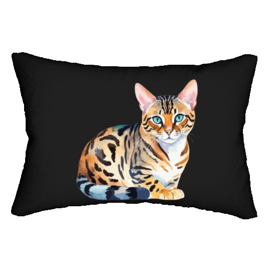 Leopard Cat Watercolor Lumbar Pillows