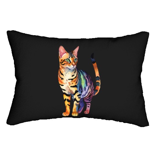 Leopard Cat Watercolor Lumbar Pillows