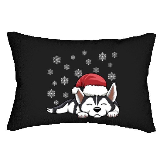CHRISTMAS SANTA HAT SIBERIAN HUSKY DOG Lumbar Pillows