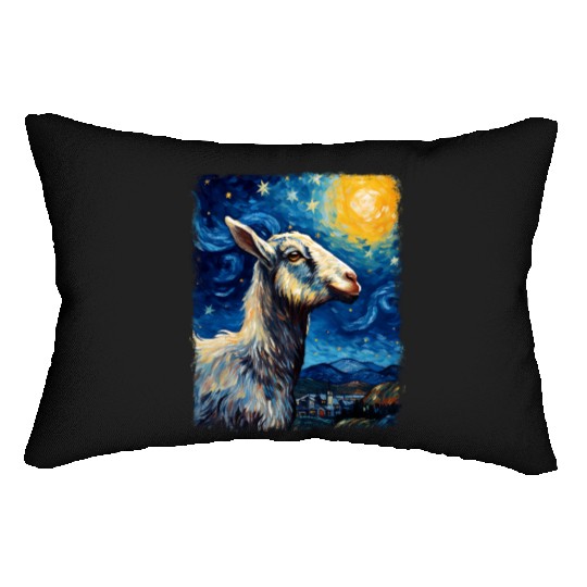 Goat Farm Animal Farmer Starry Night Painting Lumbar Pillows