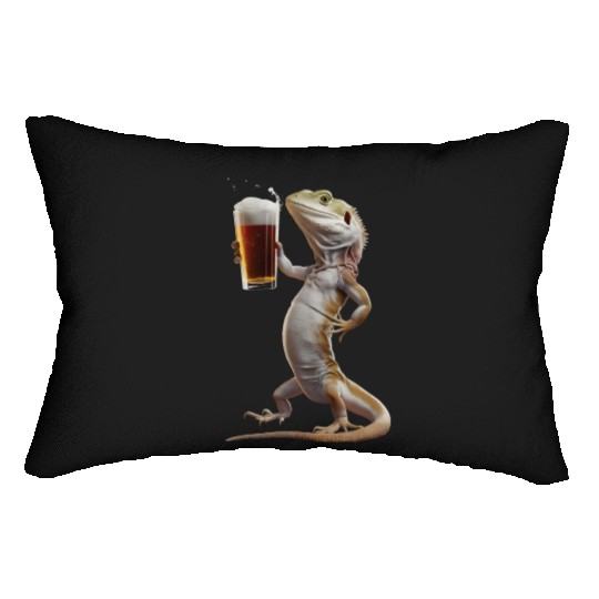 Lizard Drinking Beer Realistic Lumbar Pillows