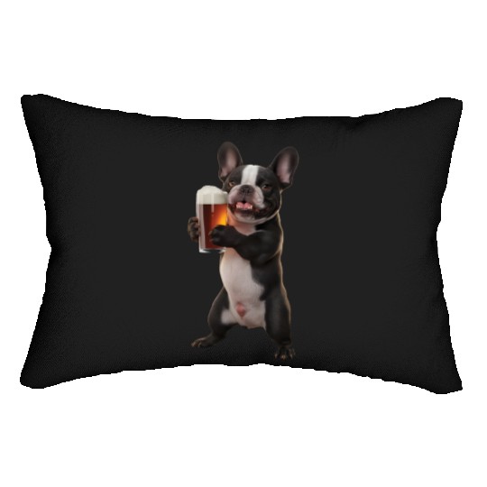Frenchie Drinking Beer Realistic Lumbar Pillows