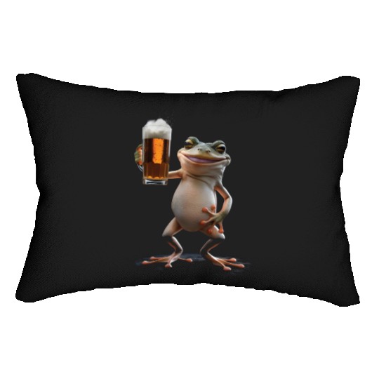 Frog Drinking Beer Realistic Lumbar Pillows