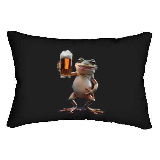 Frog Drinking Beer Realistic Lumbar Pillows