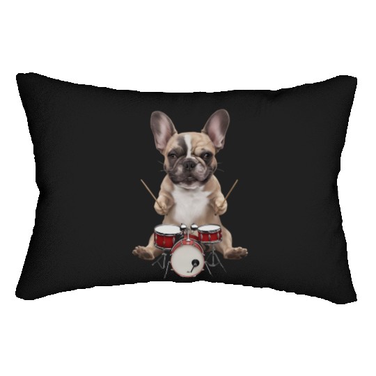 Frenchie Playing Drums Realistic Lumbar Pillows